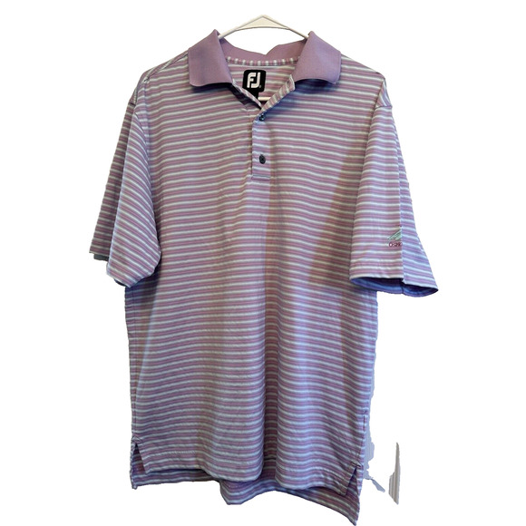 FootJoy Golf Polo Med Purple/White Striped Short Sleeve Embroidered Osprey Cove - Picture 1 of 13